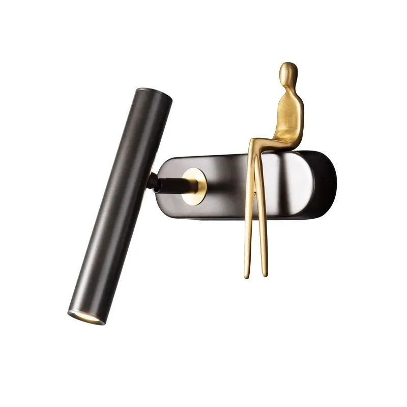 All-copper bedroom bedside wall lamp modern minimalist with copper finish, left mount