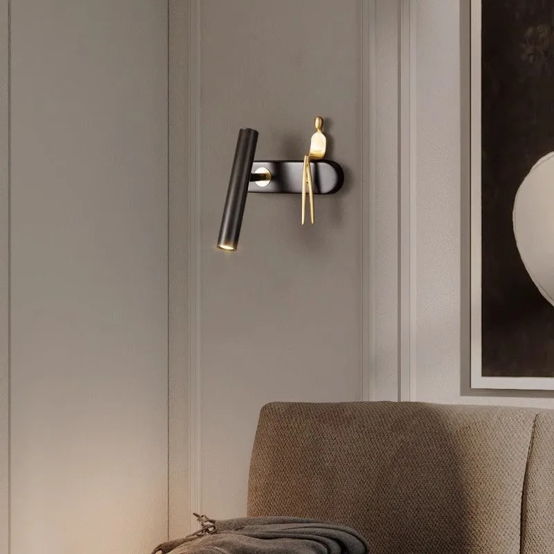 All-copper bedroom bedside wall lamp modern minimalist with copper finish, left mount