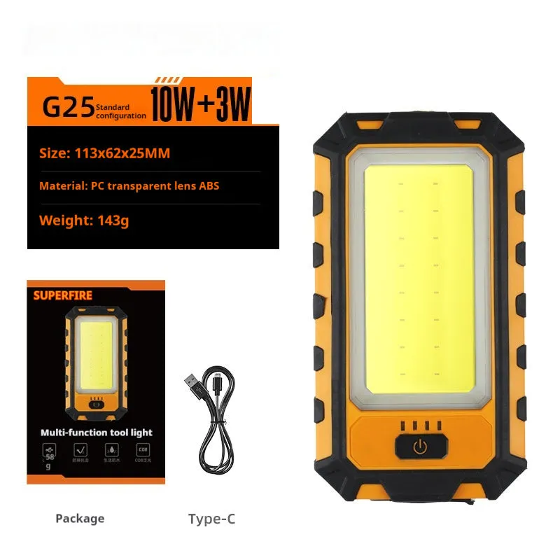 Multifunctional work light with magnetic base, dual COB and headlight modes, compact black unit