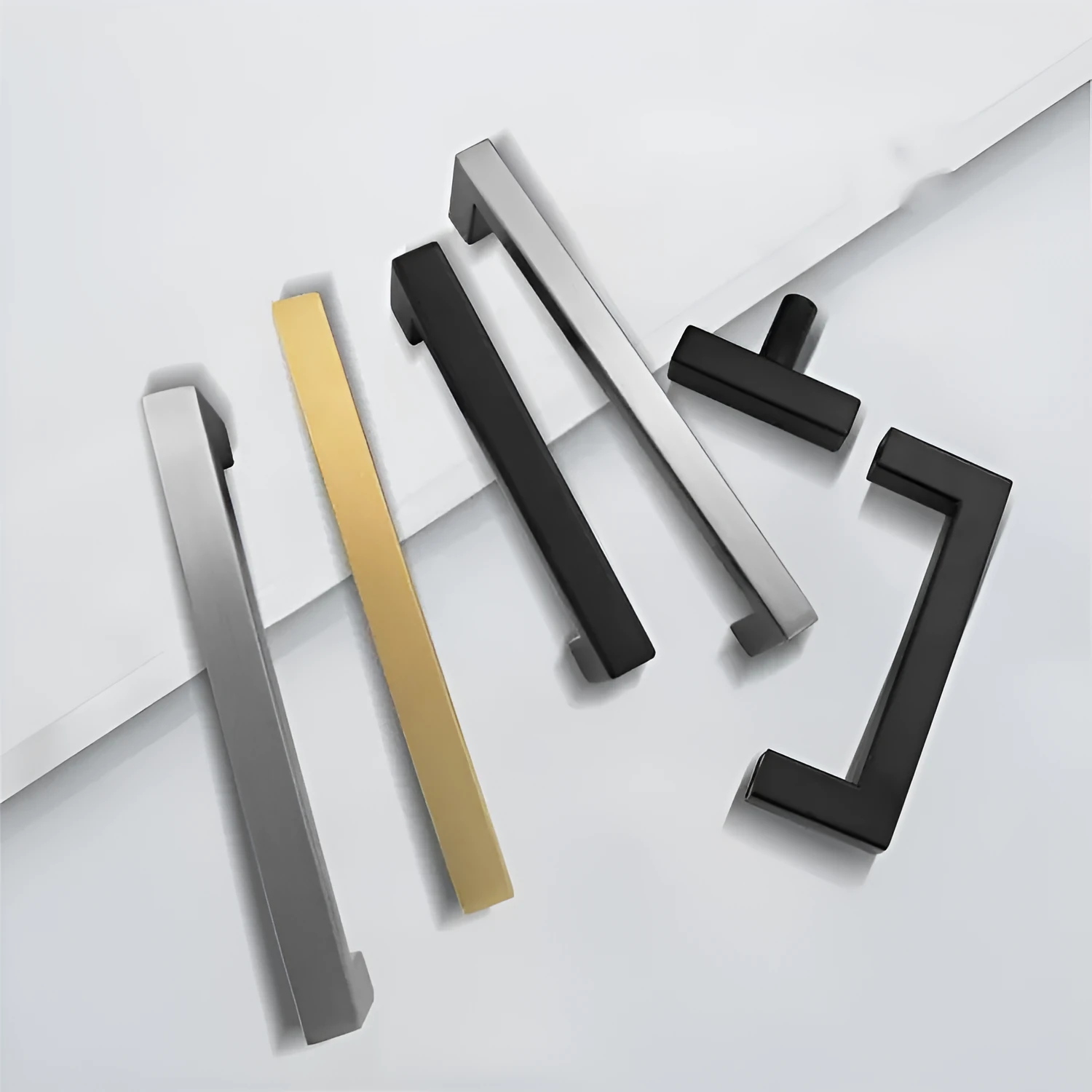 Stainless steel square pipe cabinet handle in brushed silver finish