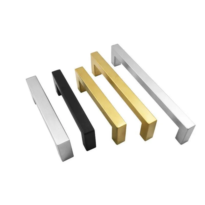Stainless steel square pipe cabinet handle in brushed silver finish