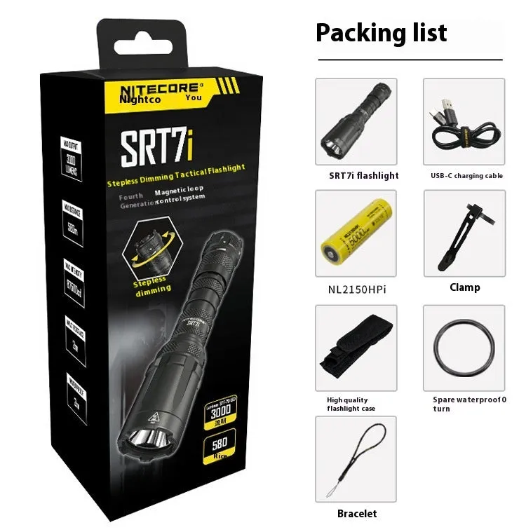 SRT7I standard model magnetic ring tactical flashlight with aluminium alloy body and 5000mAh battery