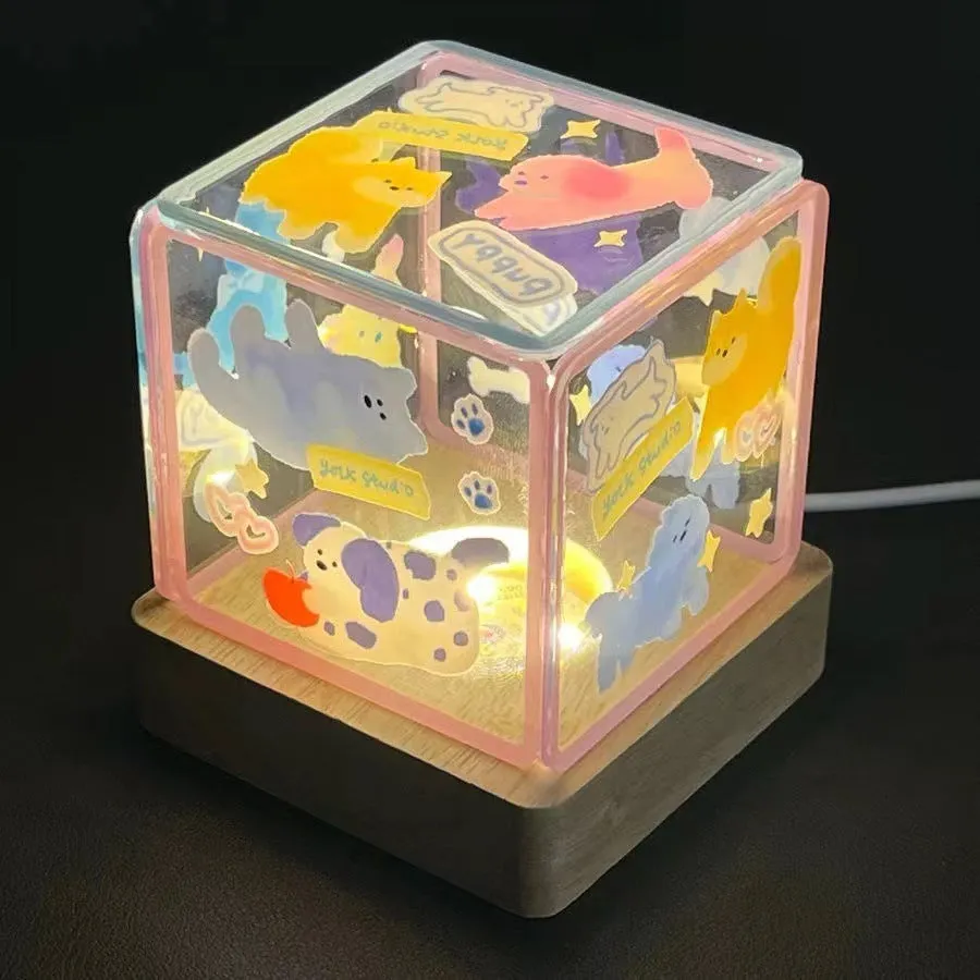 Acrylic self-adhesive USB small night lamp in kitten design, 8cm size for bedside ambience