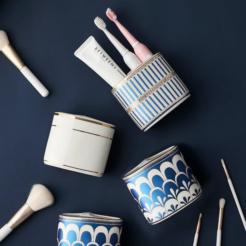 Ceramic toothbrush rack in household light luxury style with three colour options on a bathroom counter