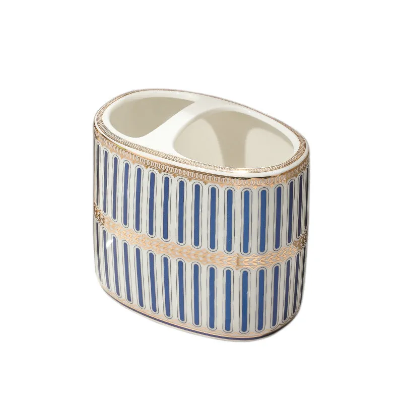 Ceramic toothbrush rack in household light luxury style with three colour options on a bathroom counter