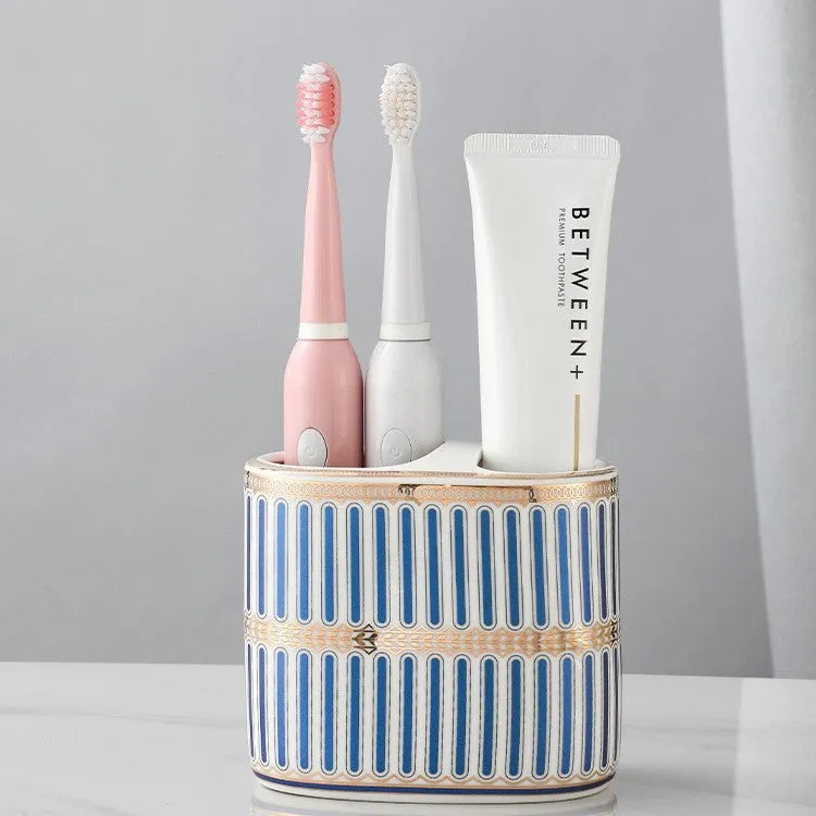 Ceramic toothbrush rack in household light luxury style with three colour options on a bathroom counter