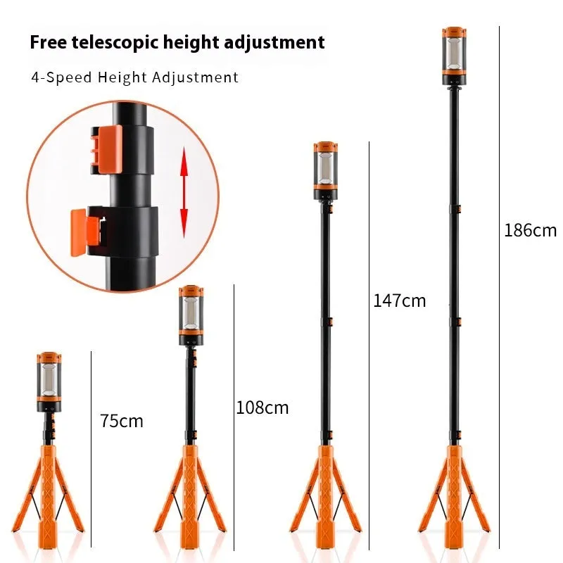 Retractable folding charging camping lantern with bracket in black and orange colour for outdoor lighting