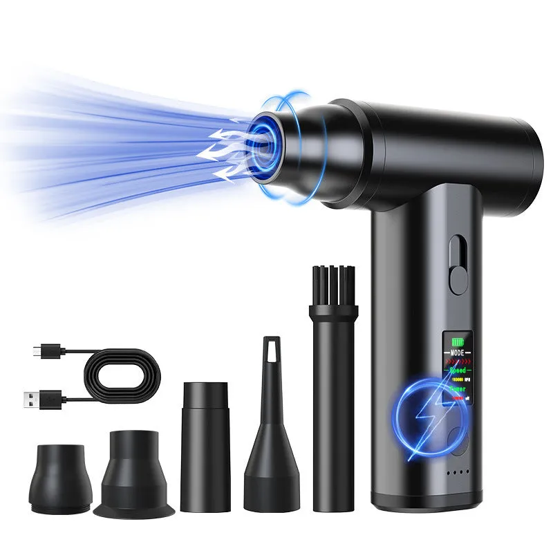 Mini rechargeable handheld dust blower with brushless motor, USB power, and continuous speed control
