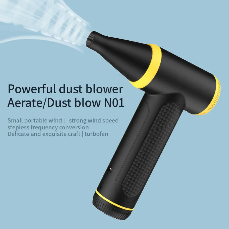 Mini rechargeable handheld dust blower with brushless motor, USB power, and continuous speed control