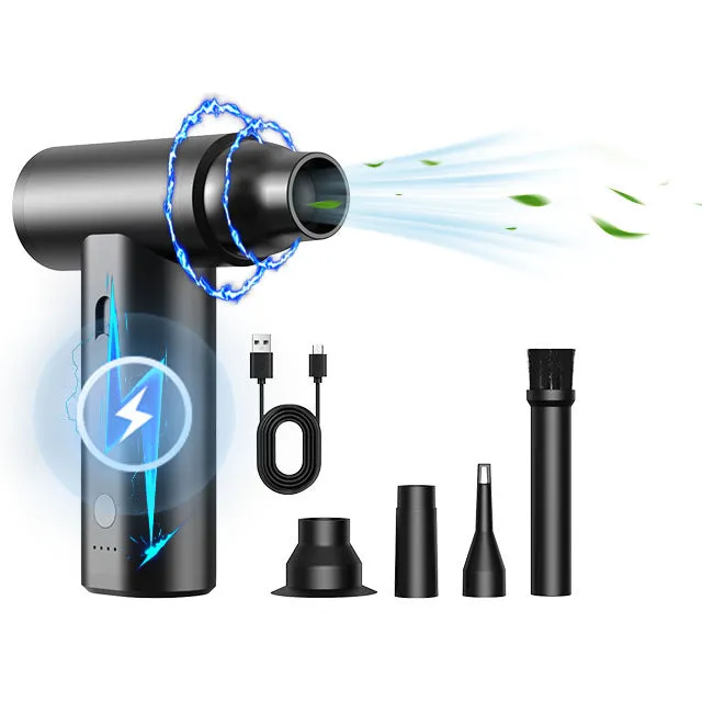 Mini rechargeable handheld dust blower with brushless motor, USB power, and continuous speed control