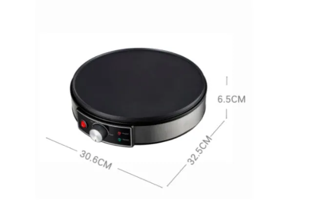 Black electric baking pan with non-stick surface and adjustable temperature knob, 30cm diameter