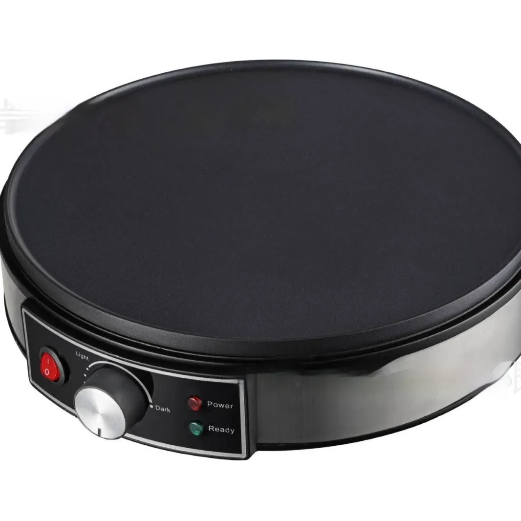Black electric baking pan with non-stick surface and adjustable temperature knob, 30cm diameter