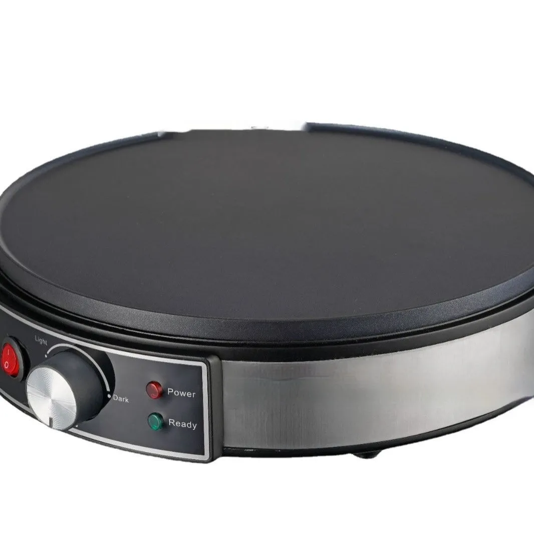 Black electric baking pan with non-stick surface and adjustable temperature knob, 30cm diameter