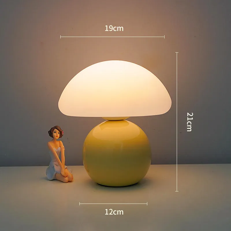 USB ceramic cream mushroom bedside table lamp with remote control in cream finish