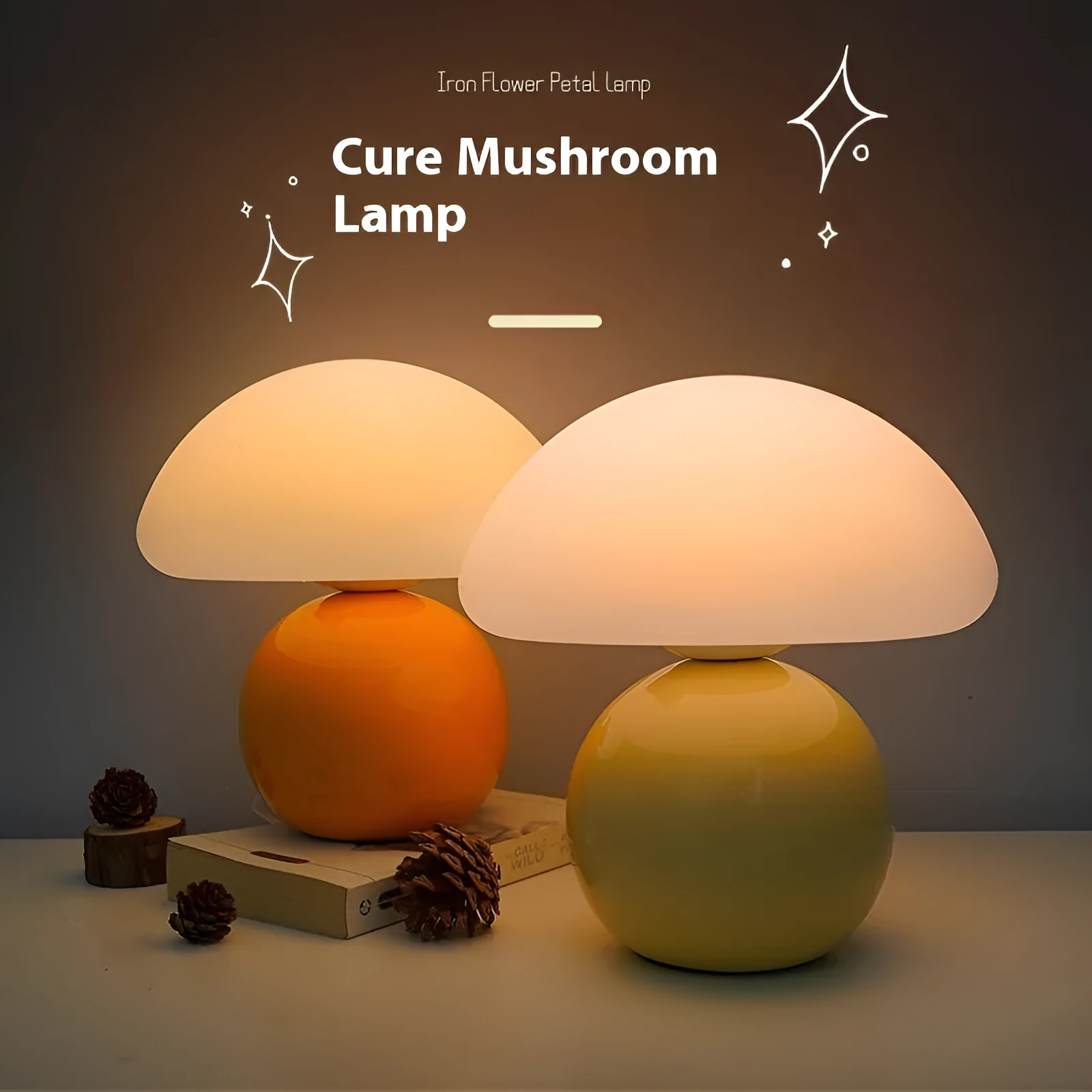 USB ceramic cream mushroom bedside table lamp with remote control in cream finish