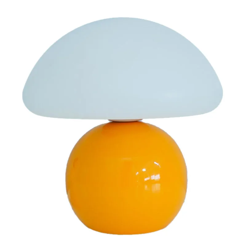 USB ceramic cream mushroom bedside table lamp with remote control in cream finish