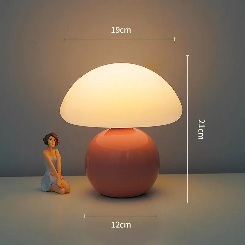 USB ceramic cream mushroom bedside table lamp with remote control in cream finish