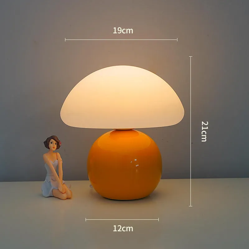 USB ceramic cream mushroom bedside table lamp with remote control in cream finish