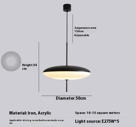 Nordic retro UFO-shaped designer chandelier ceiling light in black and white.
