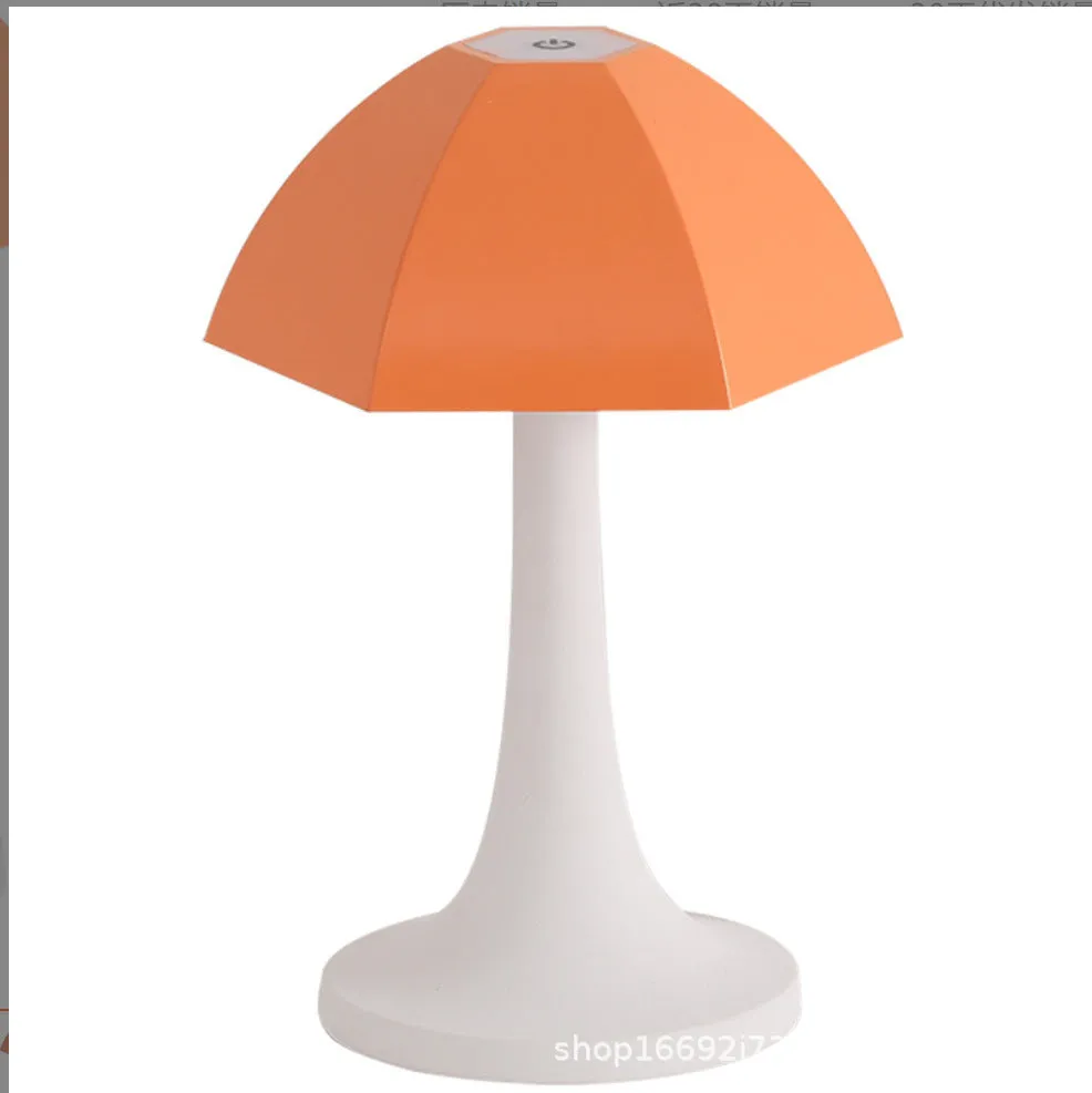 Small umbrella ambience light dimmable charging decorative table lamp in orange with three-colour stepless dimming