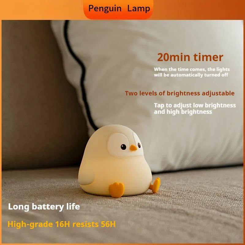 Pat USB rechargeable penguin baby night light in cartoon style with two sizes for children's room