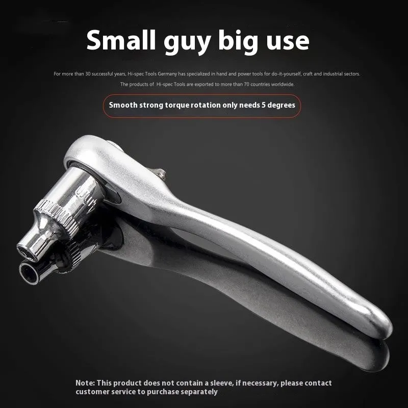 Silver galvanised steel mini ratchet wrench socket wrench on neutral background