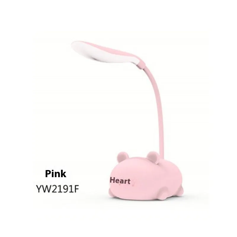 Cartoon kitten learning table lamp with USB power, plastic shade, available in blue, green, pink, white