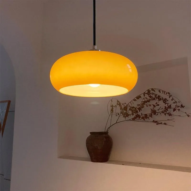 Bauhaus pendant light with three egg tart glass shades in milk white finish