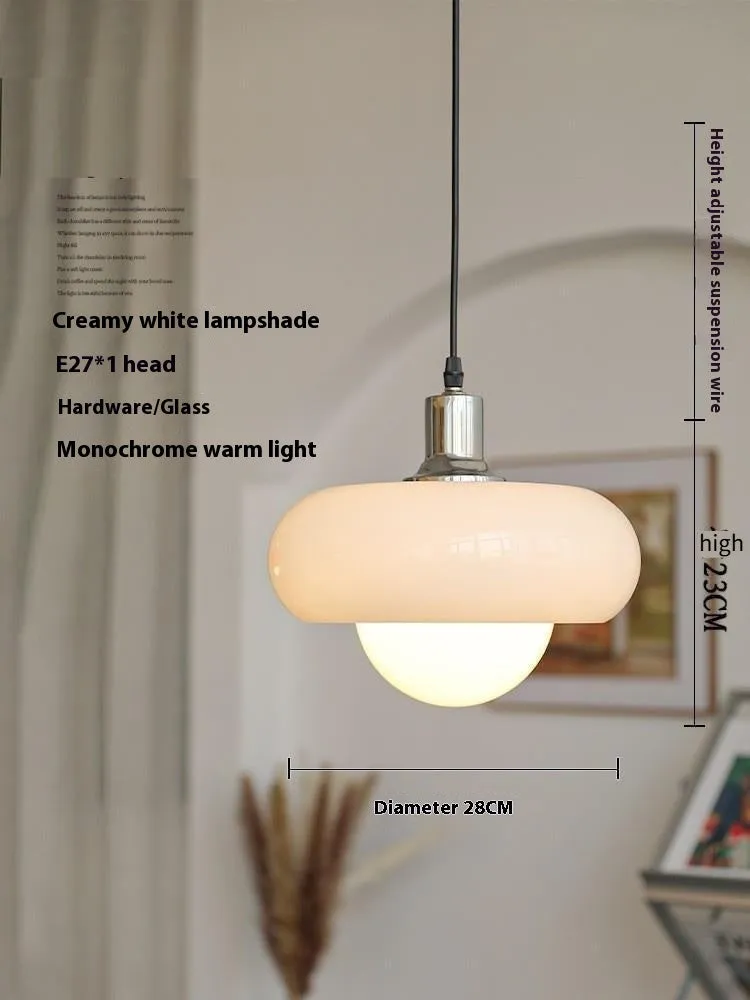 Bauhaus pendant light with three egg tart glass shades in milk white finish