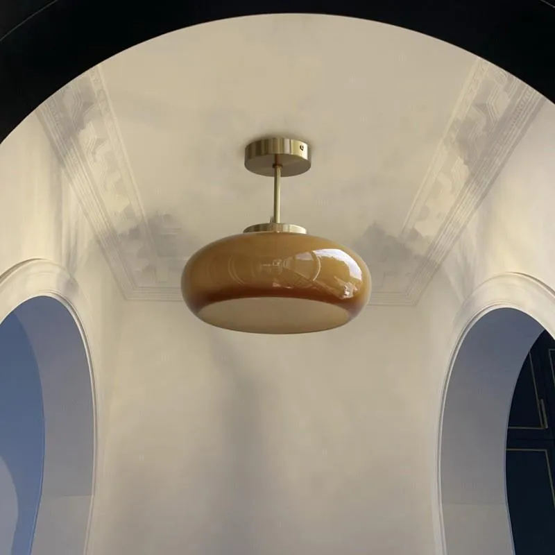 Bauhaus pendant light with three egg tart glass shades in milk white finish