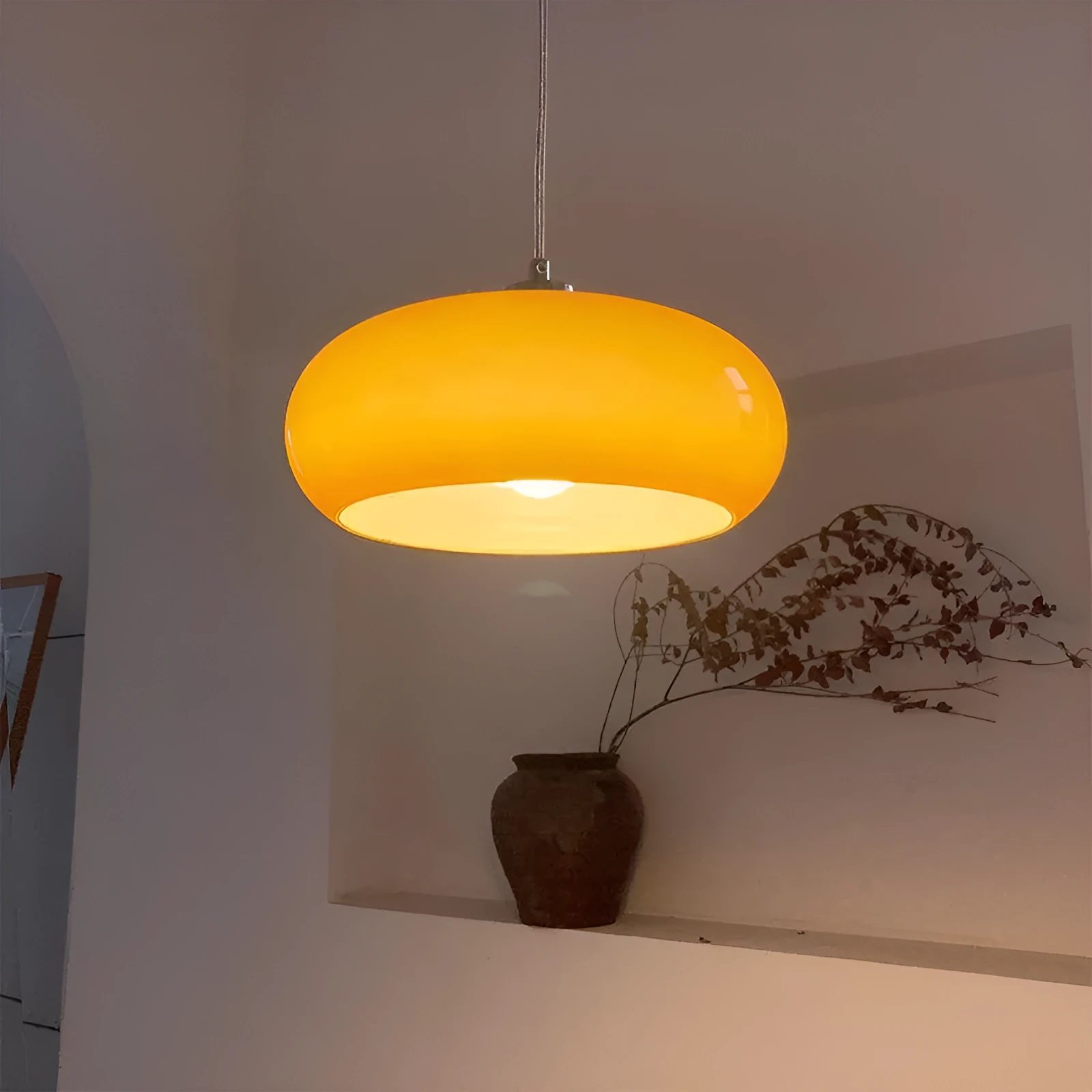Bauhaus pendant light with three egg tart glass shades in milk white finish