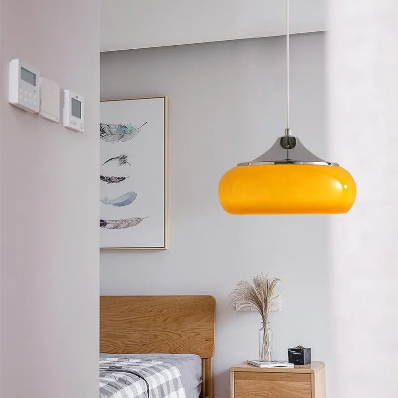 Bauhaus pendant light with three egg tart glass shades in milk white finish