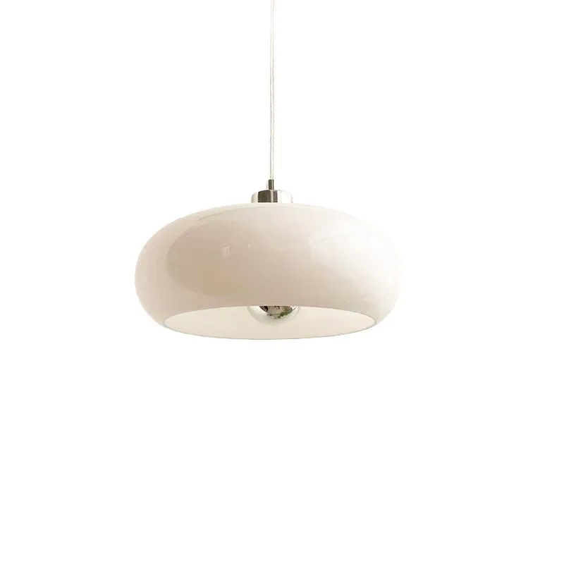 Bauhaus pendant light with three egg tart glass shades in milk white finish