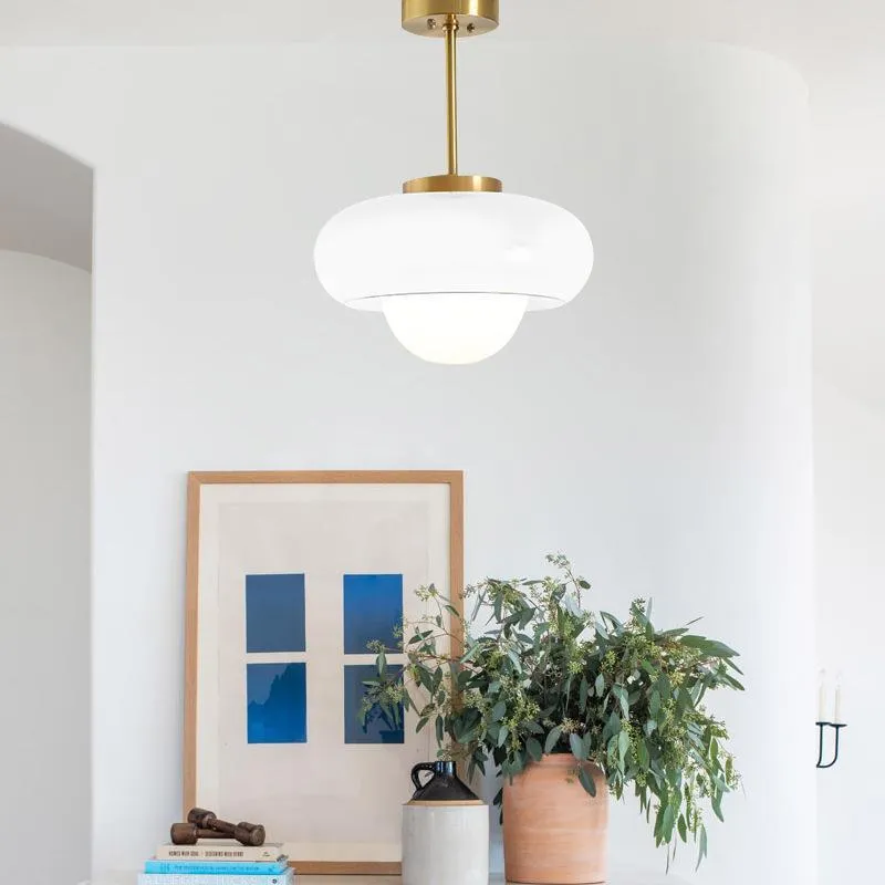 Bauhaus pendant light with three egg tart glass shades in milk white finish