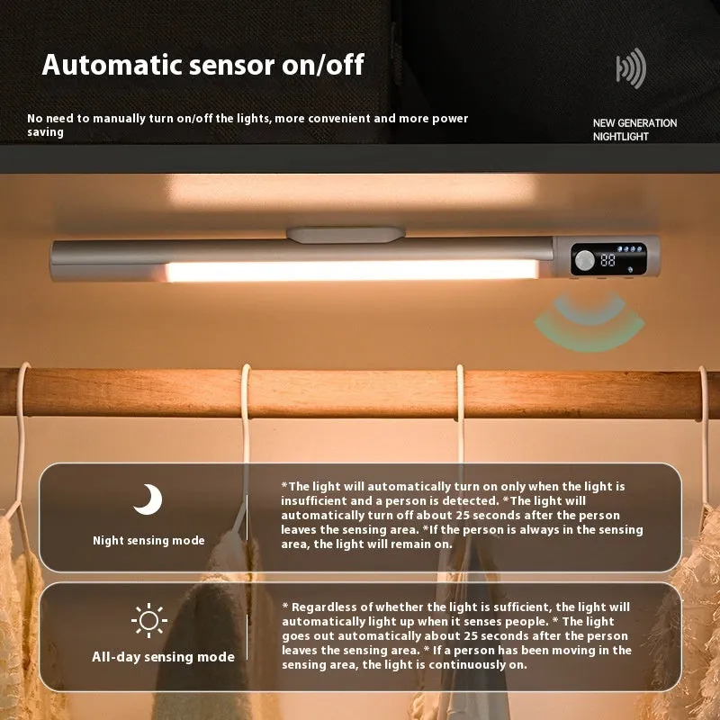 Magnetic charging infrared sensor strip lamp in silver with three-colour light and rechargeable battery