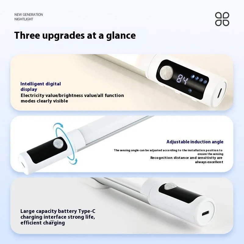 Magnetic charging infrared sensor strip lamp in silver with three-colour light and rechargeable battery
