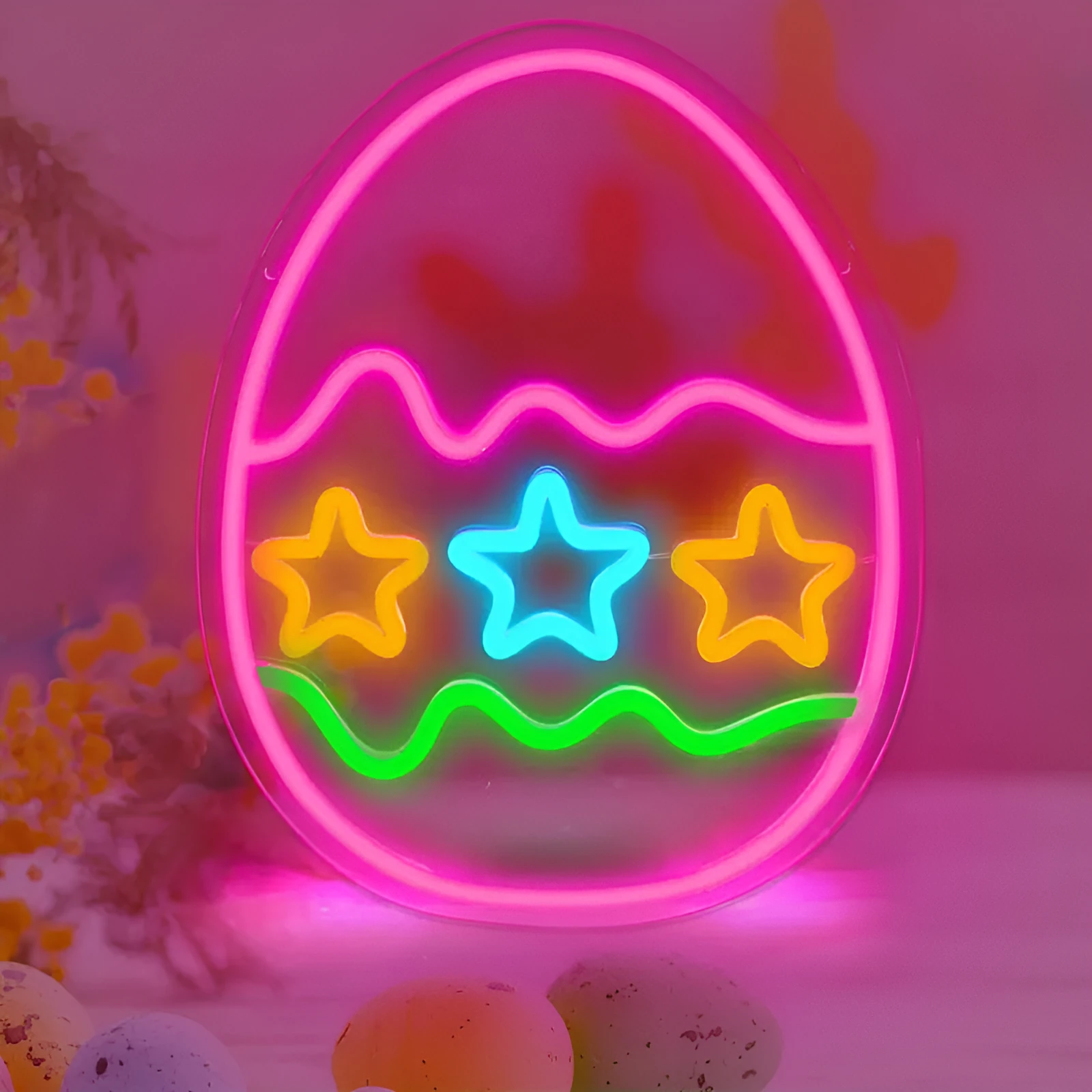 Neon Easter Glow Decorative Letters – 5V LED Neon Sign in 28 x 35cm with Alec Shell, IP44 Rated for Festive Holiday Store, Wedding, Outdoor and Christmas Light Decorations