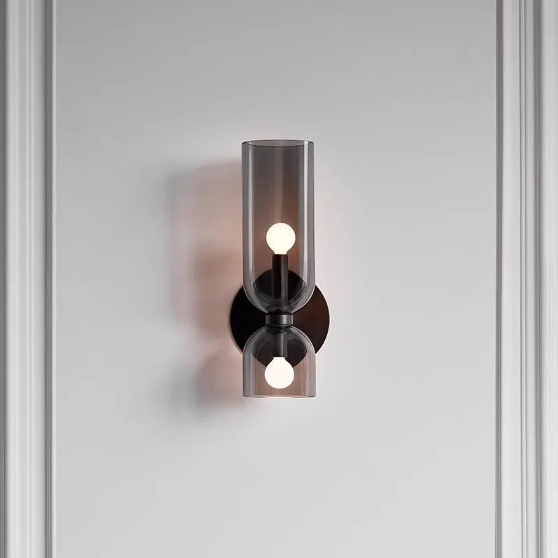 Nordic glass wall lamp with white light on a living room background wall