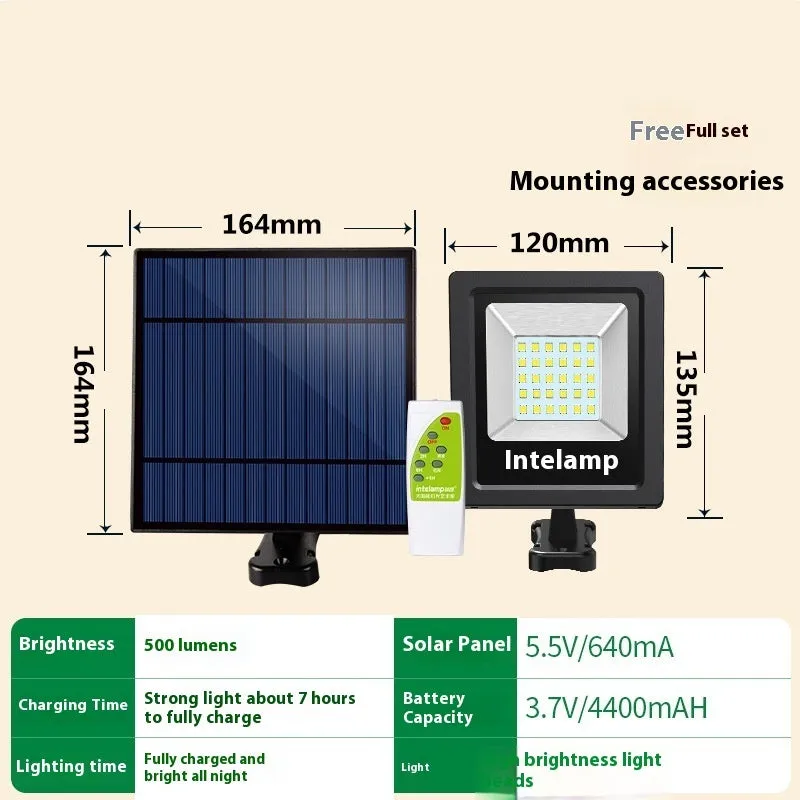 Outdoor solar LED light with three brightness options for courtyard or garden illumination