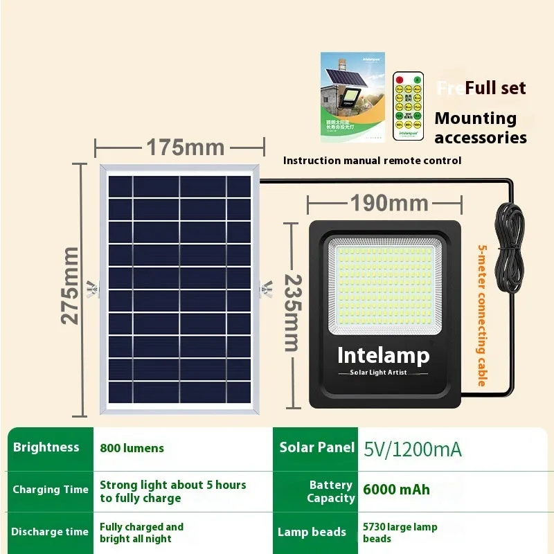 Outdoor solar LED light with three brightness options for courtyard or garden illumination