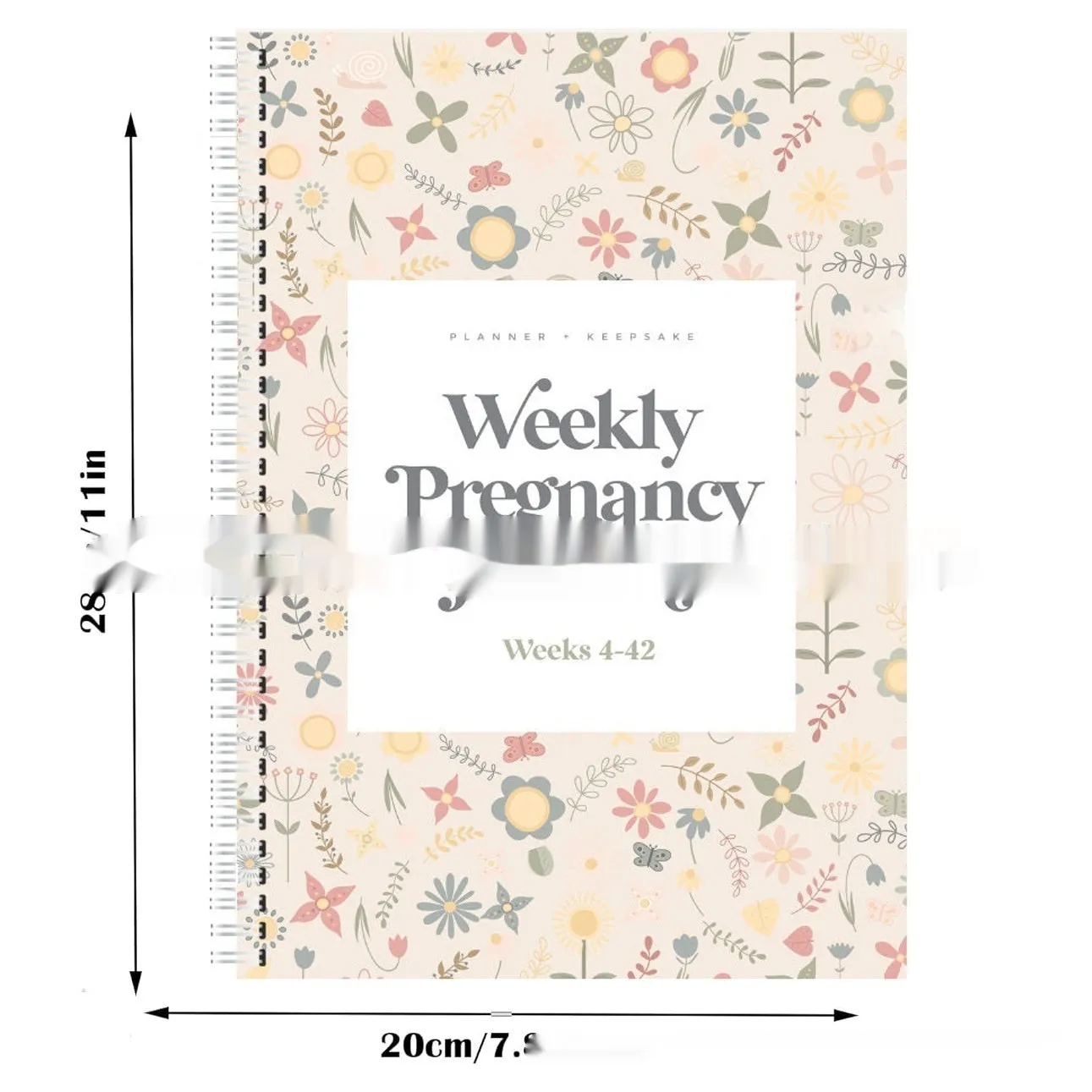 A5 pregnancy weekly diary notebook open showing weekly pregnancy journal pages