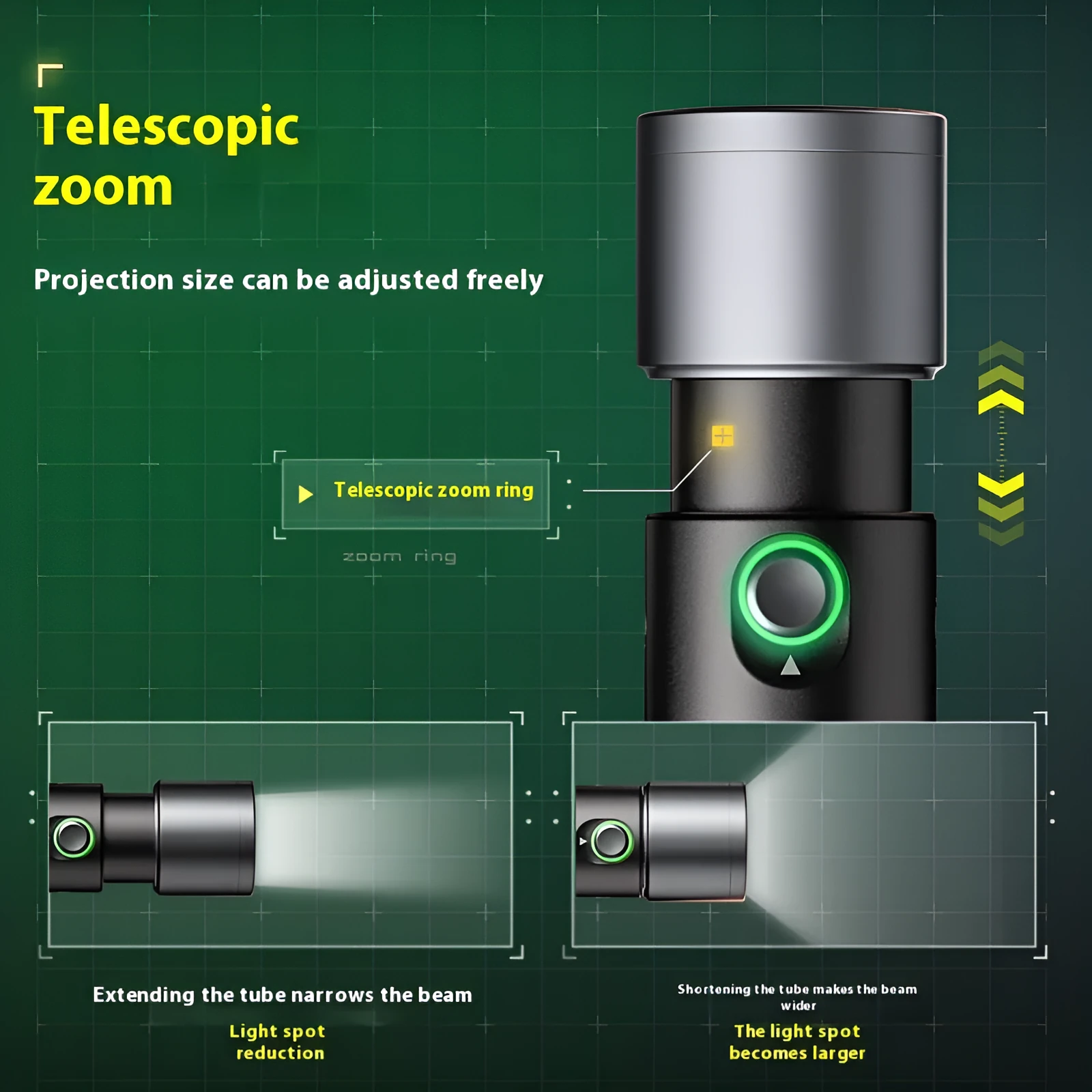 10W handheld LED photography fill light with built-in battery, folding projection cover, and 20 design pieces on a table