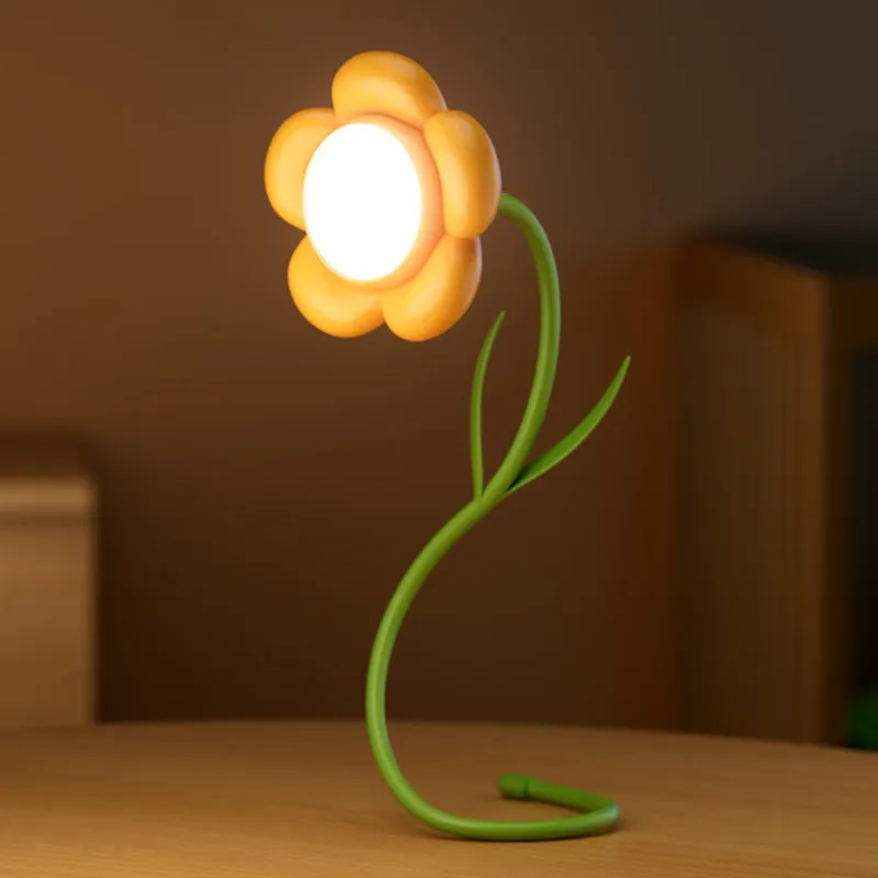 Pink rose flower USB LED lamp with vase, 30cm tall, emitting warm white light