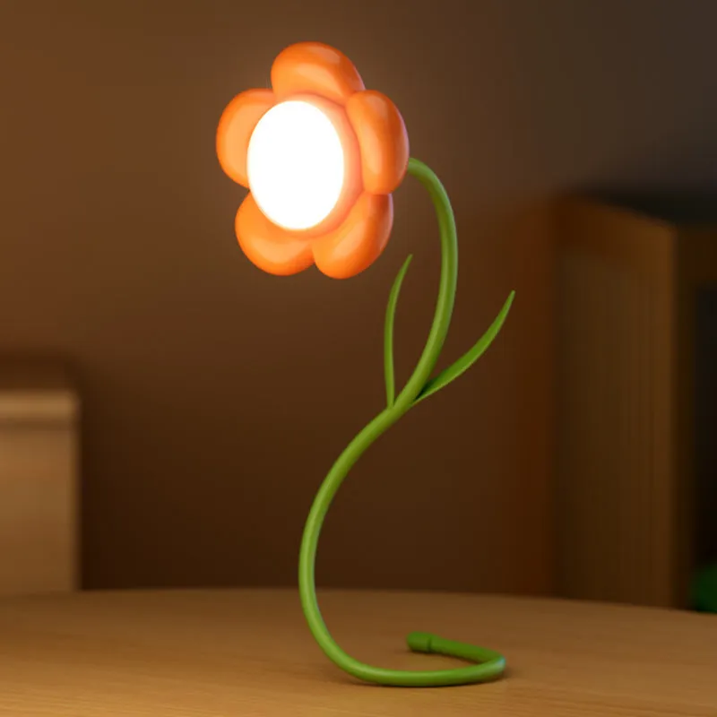 Pink rose flower USB LED lamp with vase, 30cm tall, emitting warm white light