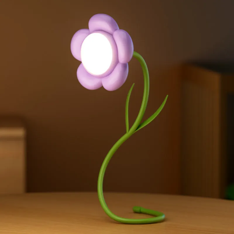 Pink rose flower USB LED lamp with vase, 30cm tall, emitting warm white light