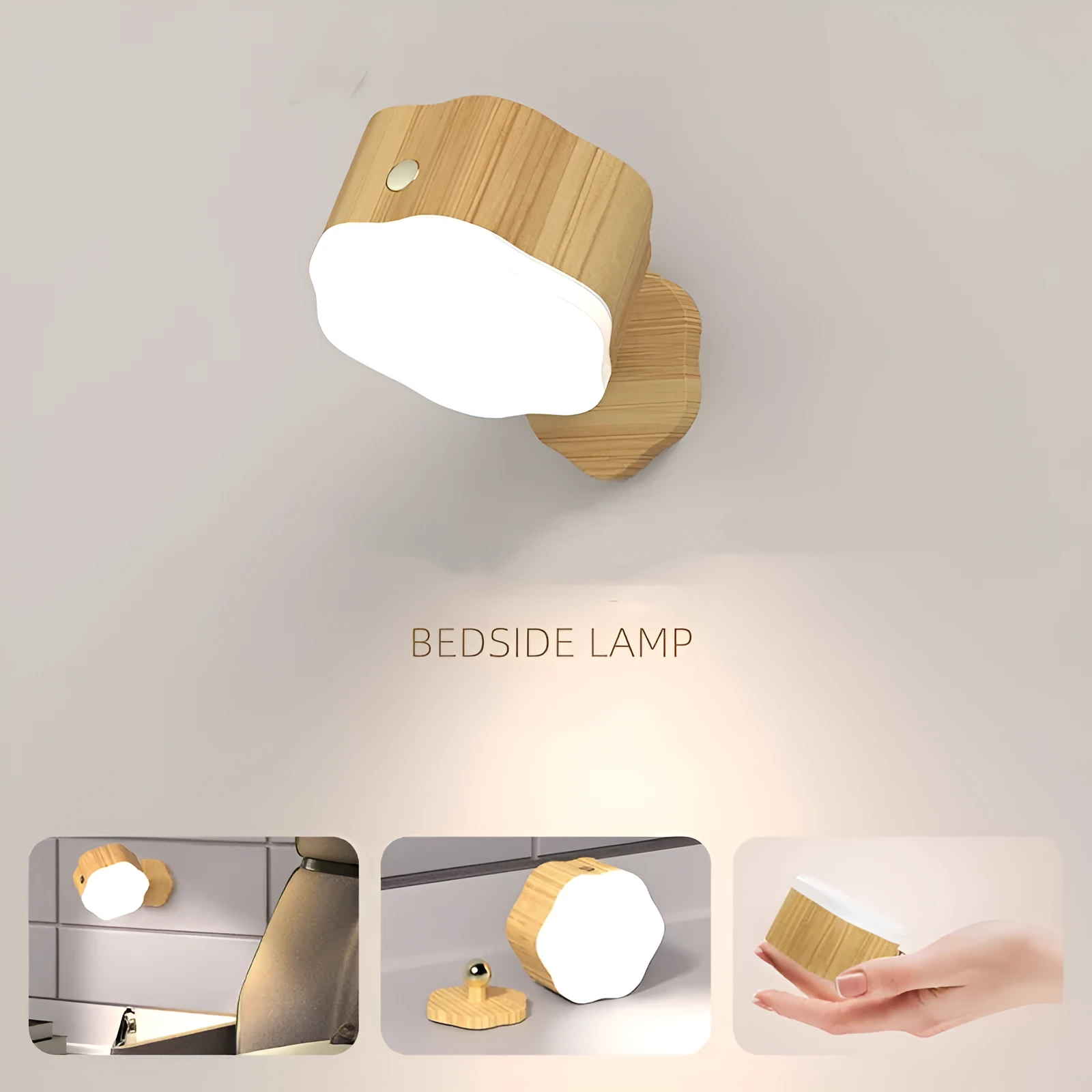 Creative touch wall lamp in wood grain finish with white light on magnetic mount