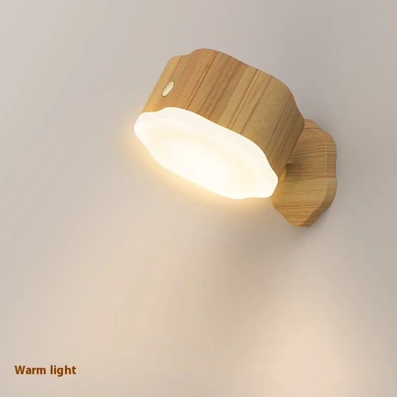 Creative touch wall lamp in wood grain finish with white light on magnetic mount