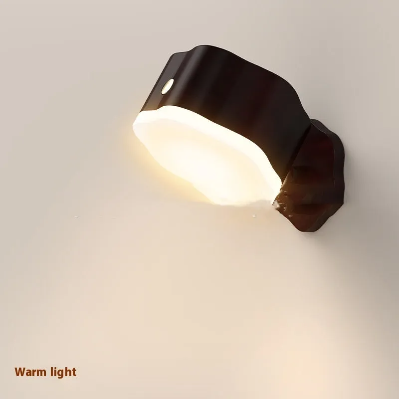 Creative touch wall lamp in wood grain finish with white light on magnetic mount