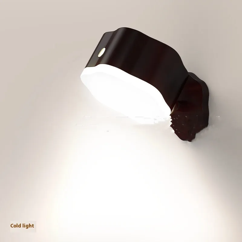 Creative touch wall lamp in wood grain finish with white light on magnetic mount