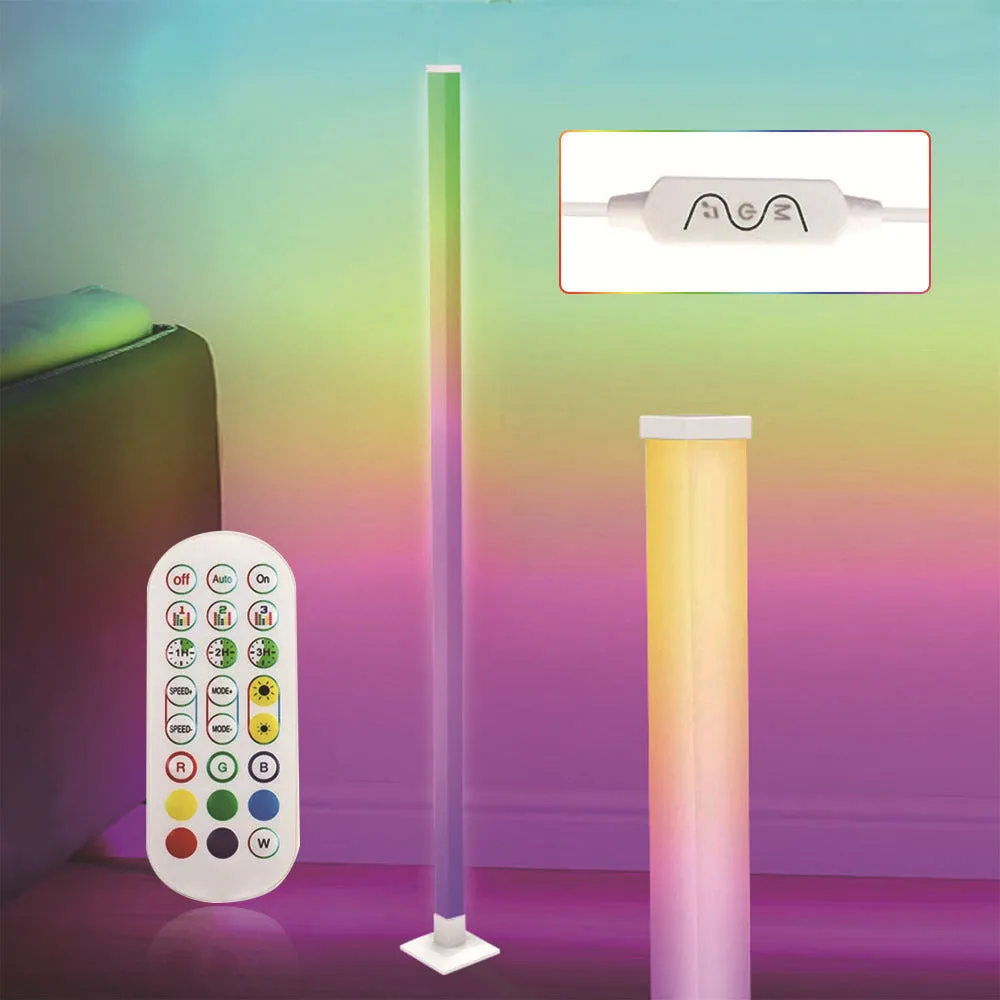 Corner floor colour-changing LED lamp with remote control in a modern simple style, 120cm length
